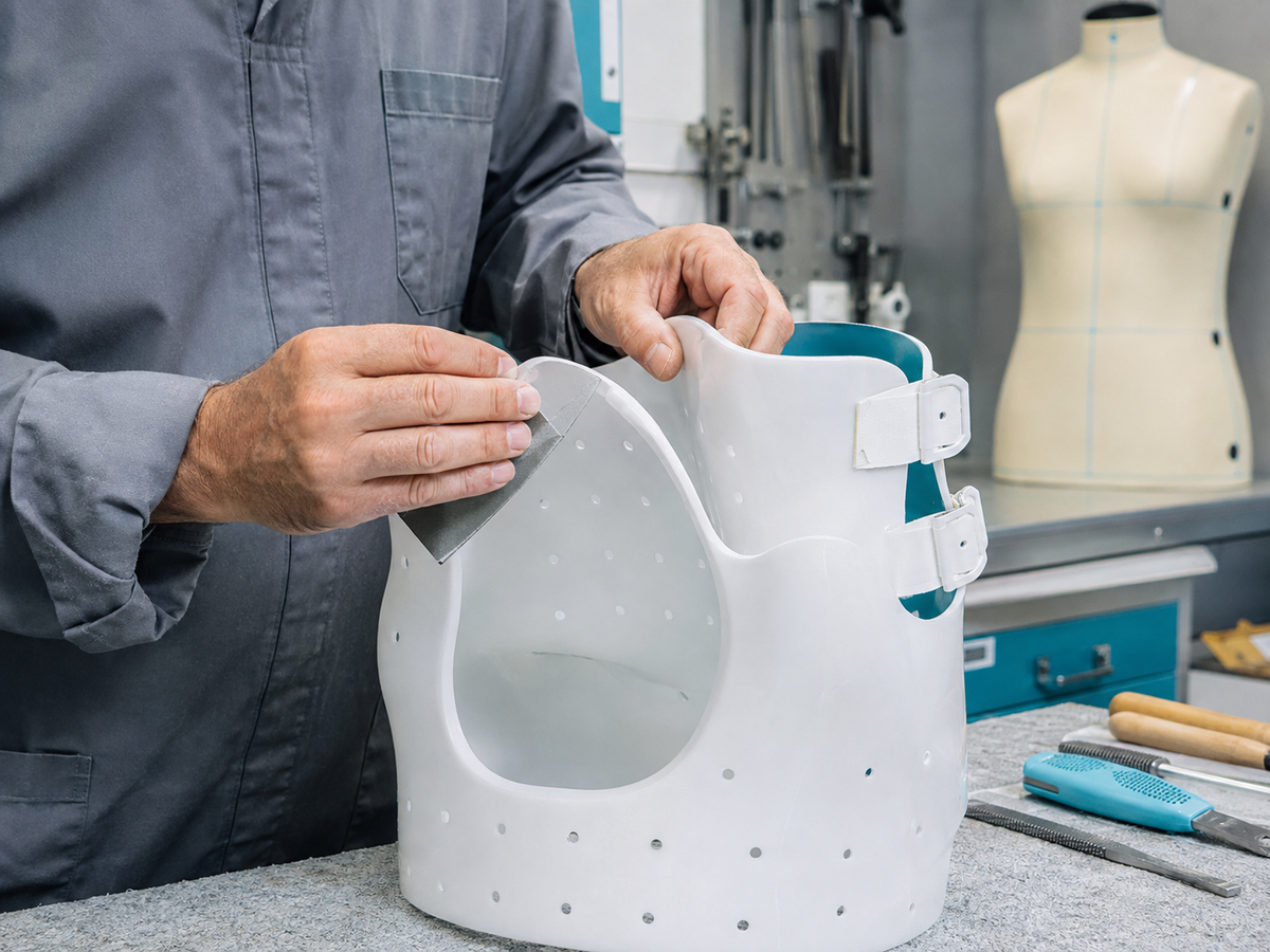 Lavorazione illustrativa di un corsetto nel laboratorio ortopedico